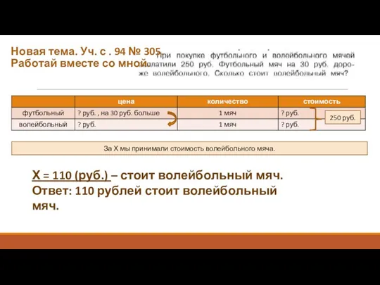 Новая тема. Уч. с . 94 № 305. Работай вместе со