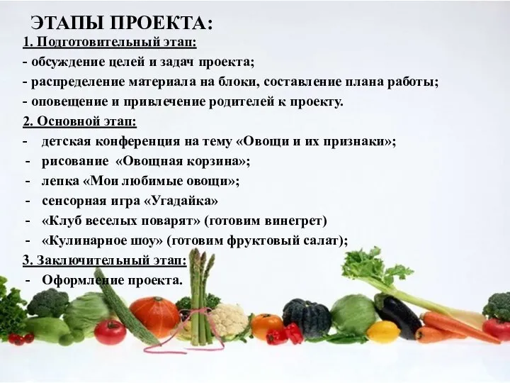 ЭТАПЫ ПРОЕКТА: 1. Подготовительный этап: - обсуждение целей и задач проекта;