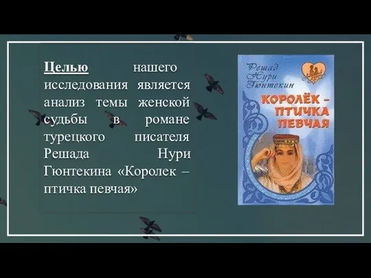 Целью нашего исследования является анализ темы женской судьбы в романе турецкого