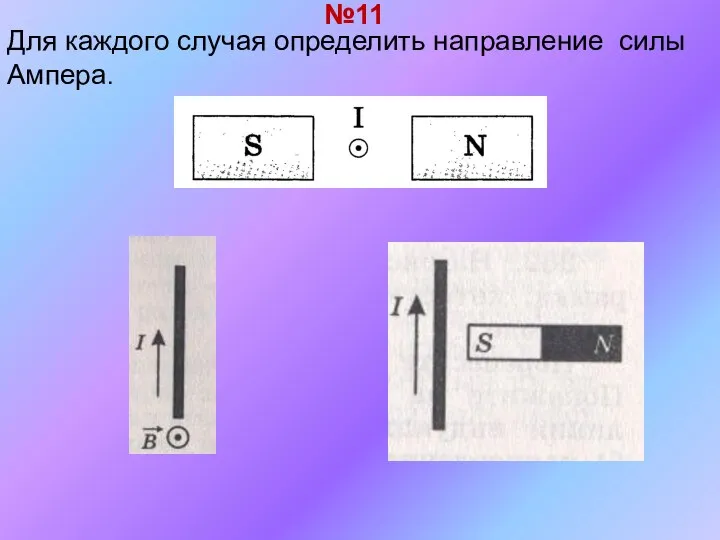 Для каждого случая определить направление силы Ампера. №11