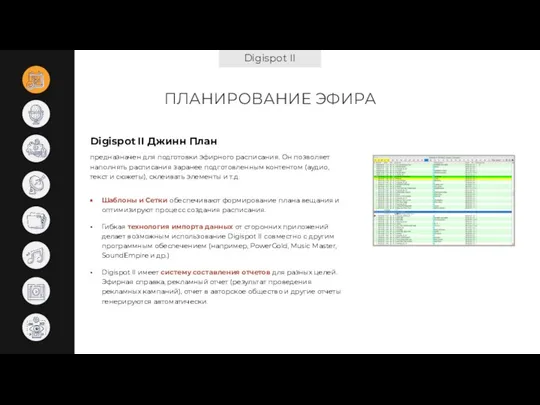 Digispot II ПЛАНИРОВАНИЕ ЭФИРА Digispot II Джинн План Шаблоны и Сетки