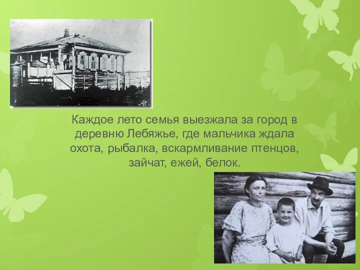 Каждое лето семья выезжала за город в деревню Лебяжье, где мальчика