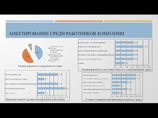 АНКЕТИРОВАНИЕ СРЕДИ РАБОТНИКОВ КОМПАНИИ Удовлетворенность кадровым составом Причины низкого уровня квалификации