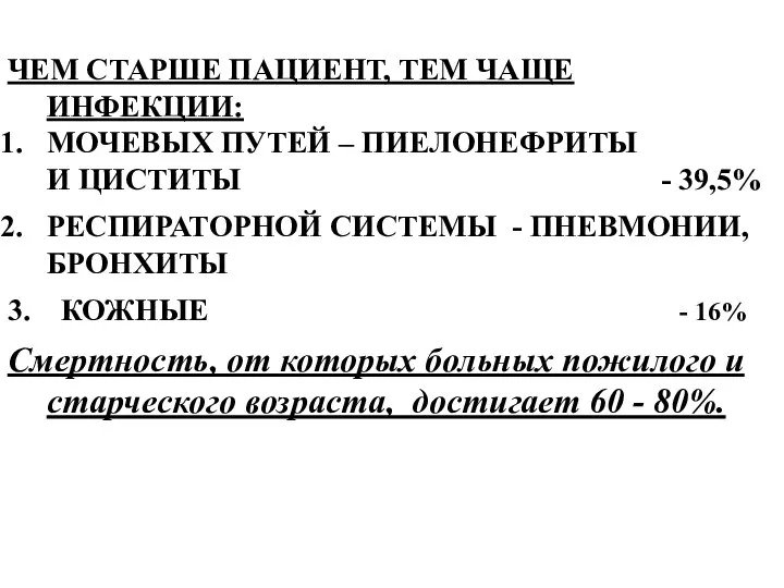 ЧЕМ СТАРШЕ ПАЦИЕНТ, ТЕМ ЧАЩЕ ИНФЕКЦИИ: МОЧЕВЫХ ПУТЕЙ – ПИЕЛОНЕФРИТЫ И