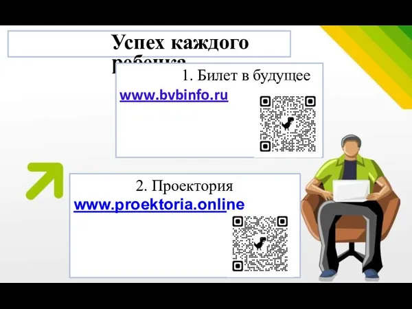 Успех каждого ребенка 1. Билет в будущее www.bvbinfo.ru 2. Проектория www.proektoria.online