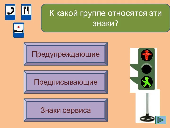 К какой группе относятся эти знаки? Предупреждающие Предписывающие Знаки сервиса