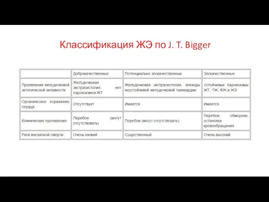 Классификация ЖЭ по J. T. Bigger