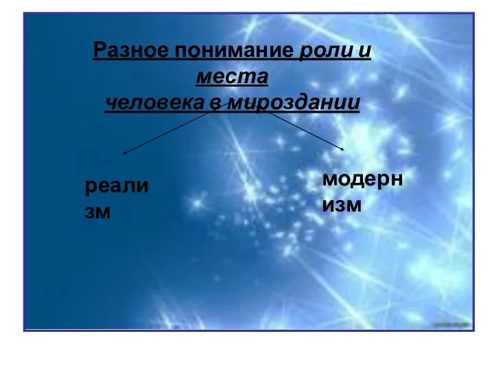 Разное понимание роли и места человека в мироздании Разное понимание роли