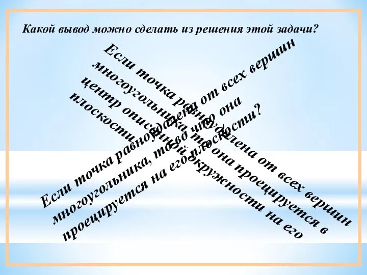 Если точка равноудалена от всех вершин многоугольника, то во что она