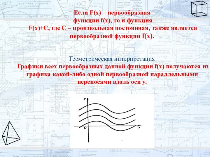 Если F(x) – первообразная функции f(x), то и функция F(x)+C, где