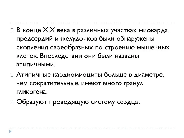 В конце XIX века в различных участках миокарда предсердий и желудочков