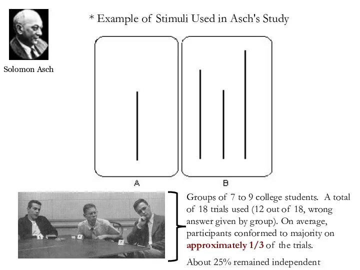 * Example of Stimuli Used in Asch's Study Groups of 7