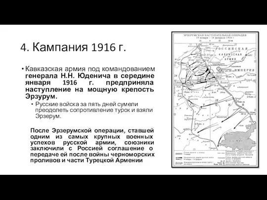 4. Кампания 1916 г. Кавказская армия под командованием генерала Н.Н. Юденича