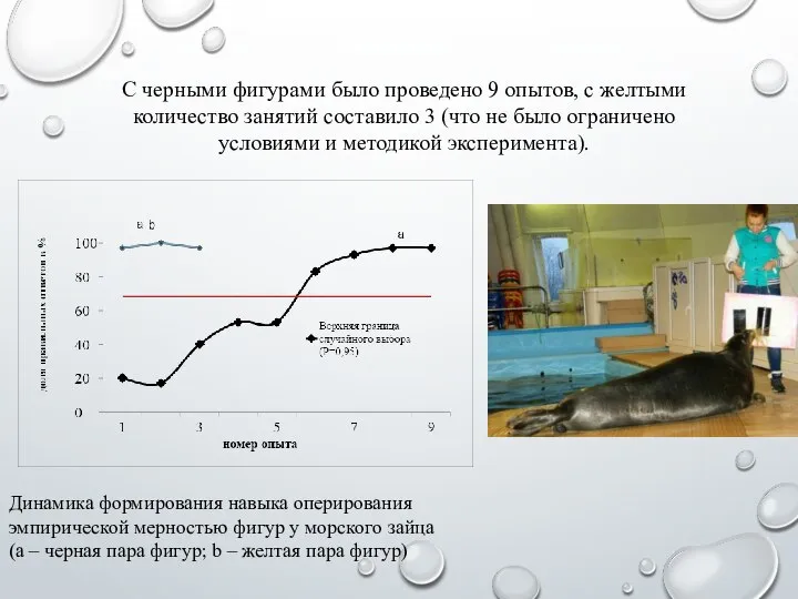 С черными фигурами было проведено 9 опытов, с желтыми количество занятий