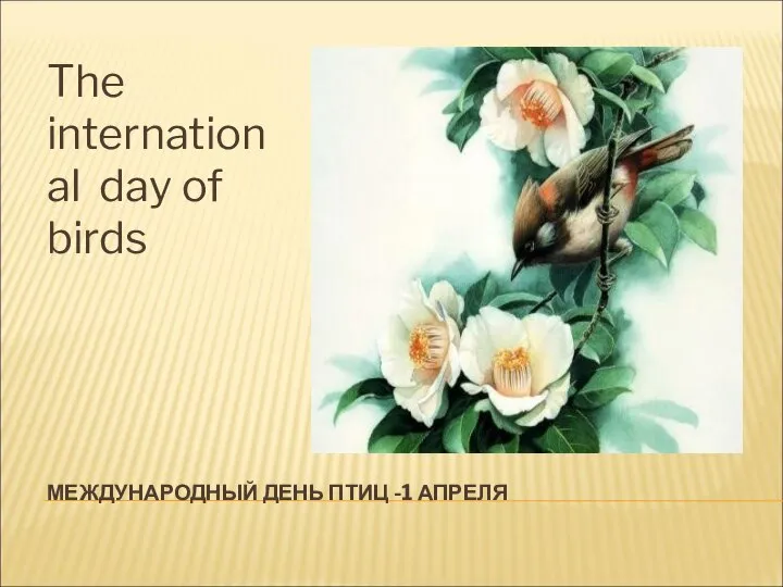 МЕЖДУНАРОДНЫЙ ДЕНЬ ПТИЦ -1 АПРЕЛЯ The international day of birds