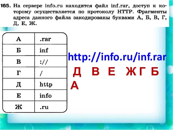 http://info.ru/inf.rar Д В Е Ж Г Б А