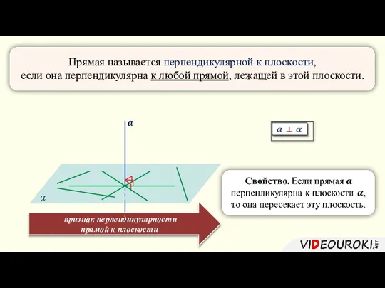 Прямая называется перпендикулярной к плоскости, если она перпендикулярна к любой прямой,