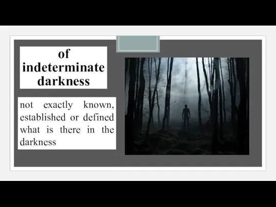 of indeterminate darkness not exactly known, established or defined what is there in the darkness