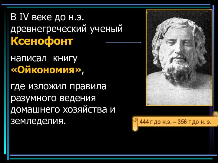 В IV веке до н.э. древнегреческий ученый Ксенофонт написал книгу «Ойкономия»,