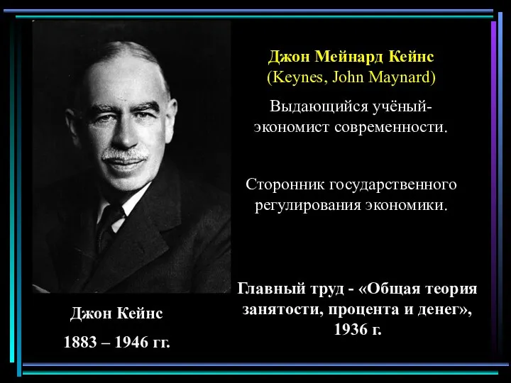 Главный труд - «Общая теория занятости, процента и денег», 1936 г.