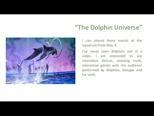 “The Dolphin Universe” I can attend these events at the aquarium