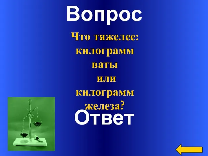 Вопрос Ответ Что тяжелее: килограмм ваты или килограмм железа?