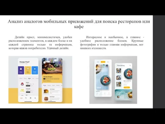 Анализ аналогов мобильных приложений для поиска ресторанов или кафе Дизайн прост,