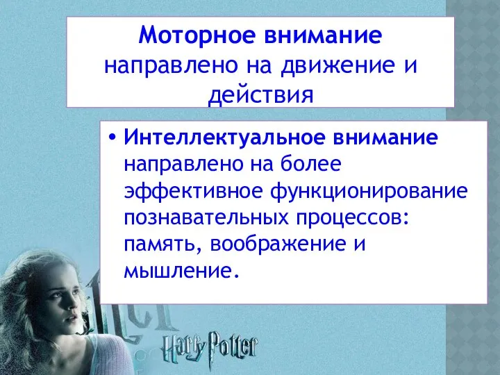 Моторное внимание направлено на движение и действия Интеллектуальное внимание направлено на