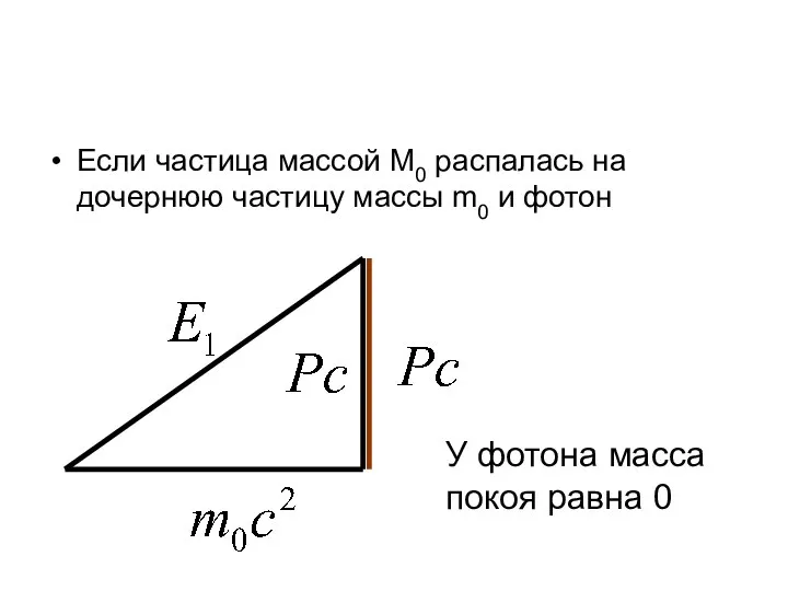 Если частица массой M0 распалась на дочернюю частицу массы m0 и