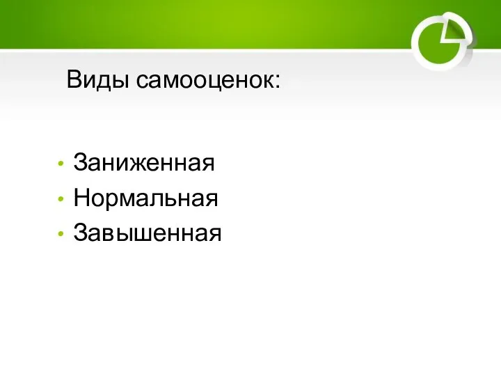 Виды самооценок: Заниженная Нормальная Завышенная