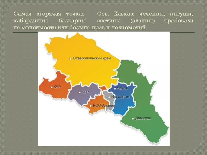 Самая «горячая точка» - Сев. Кавказ: чеченцы, ингуши, кабардинцы, балкарцы, осетины