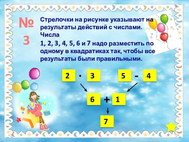 №3 Стрелочки на рисунке указывают на результаты действий с числами. Числа