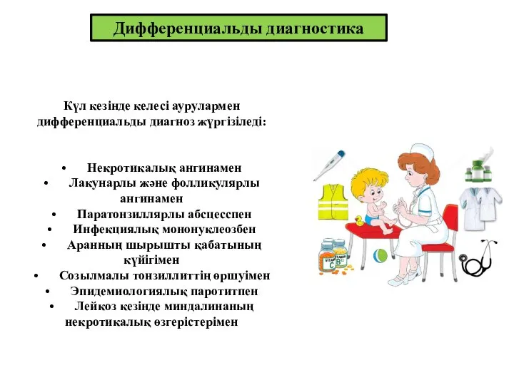 Дифференциальды диагностика Күл кезінде келесі аурулармен дифференциальды диагноз жүргізіледі: • Некротикалық