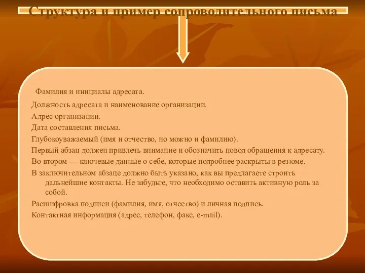 Структура и пример сопроводительного письма Фамилия и инициалы адресата. Должность адресата