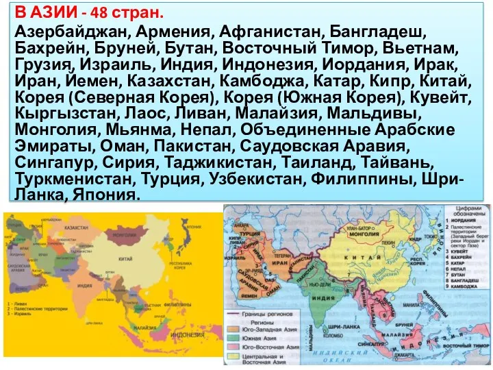 Страны Азии В АЗИИ - 48 стран. Азербайджан, Армения, Афганистан, Бангладеш,