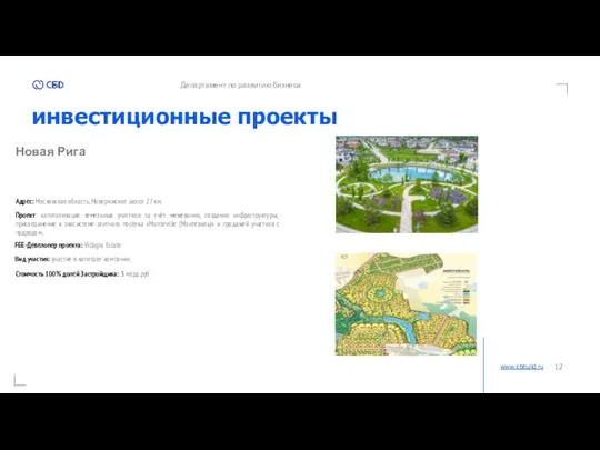 инвестиционные проекты www.sbbuild.ru Департамент по развитию бизнеса Новая Рига Проект: капитализация