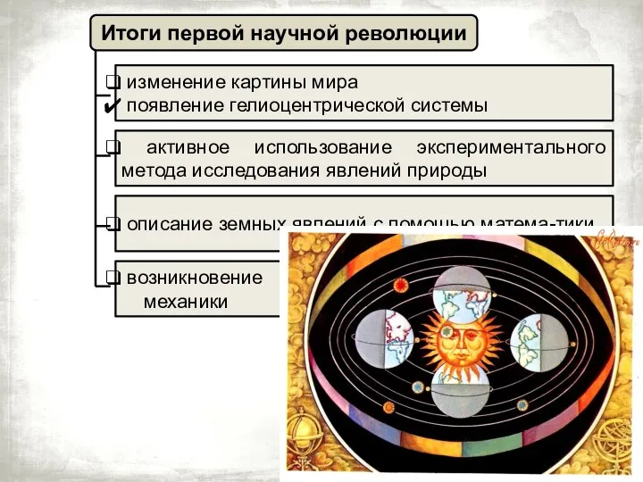 Итоги первой научной революции изменение картины мира появление гелиоцентрической системы активное