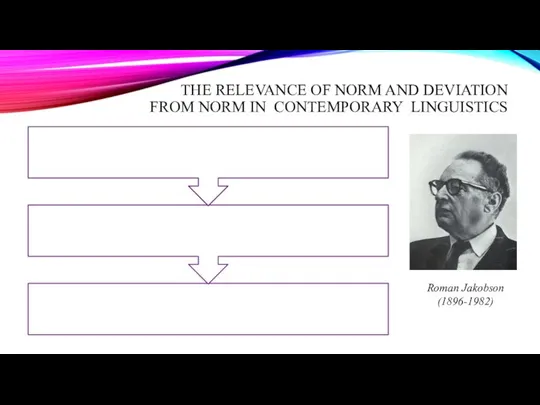 THE RELEVANCE OF NORM AND DEVIATION FROM NORM IN CONTEMPORARY LINGUISTICS Roman Jakobson (1896-1982)