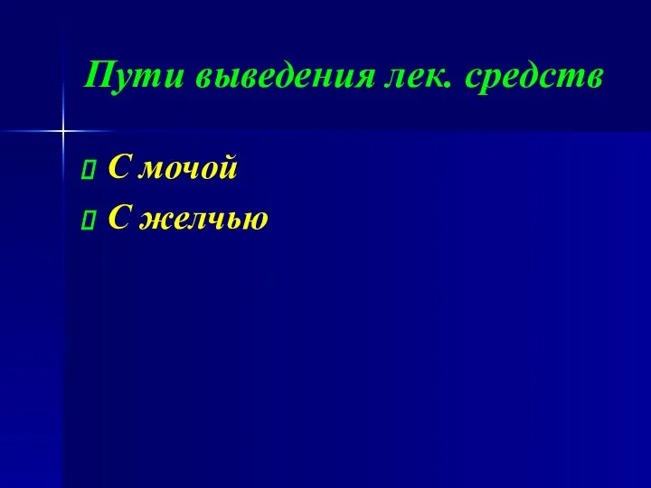 Пути выведения лек. средств С мочой С желчью