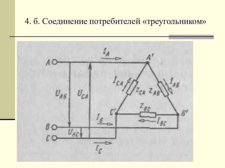 4. б. Соединение потребителей «треугольником»