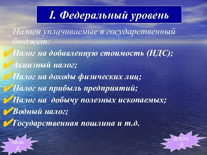 Налоги уплачиваемые в государственный бюджет: Налог на добавленную стоимость (НДС); Акцизный