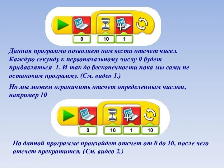 Данная программа позволяет нам вести отсчет чисел. Каждую секунду к первоначальному