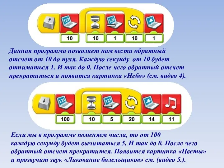 Данная программа позволяет нам вести обратный отсчет от 10 до нуля.