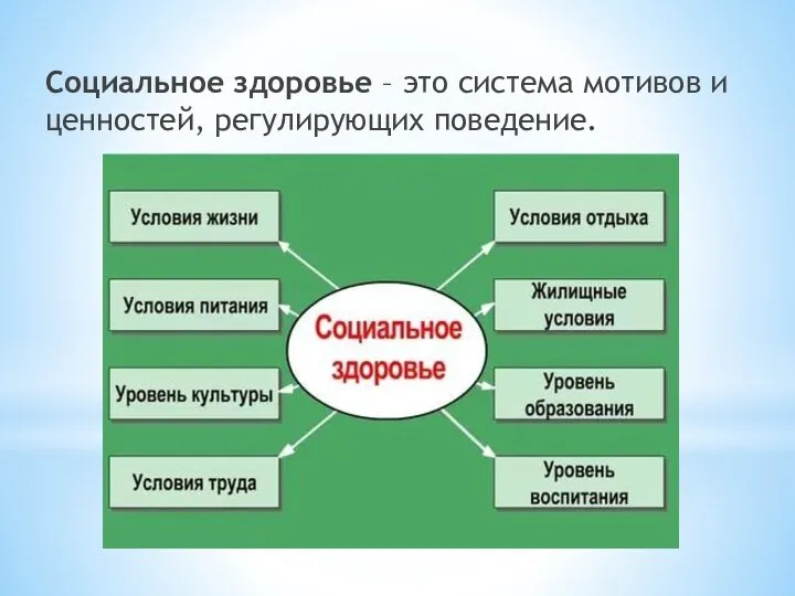 Социальное здоровье – это система мотивов и ценностей, регулирующих поведение.