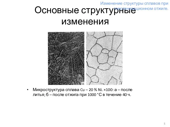 Основные структурные изменения Микроструктура сплава Cu – 20 % Ni. ×100: