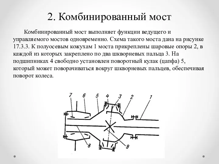 2. Комбинированный мост Комбинированный мост выполняет функции ведущего и управляемого мостов