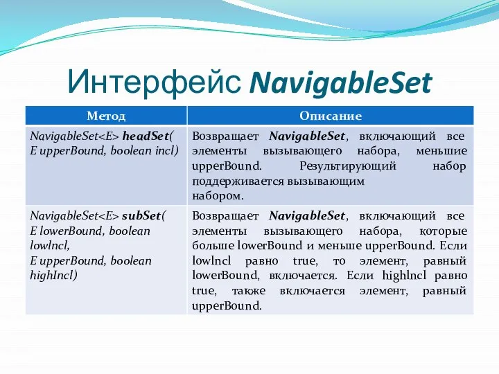 Интерфейс NavigableSet