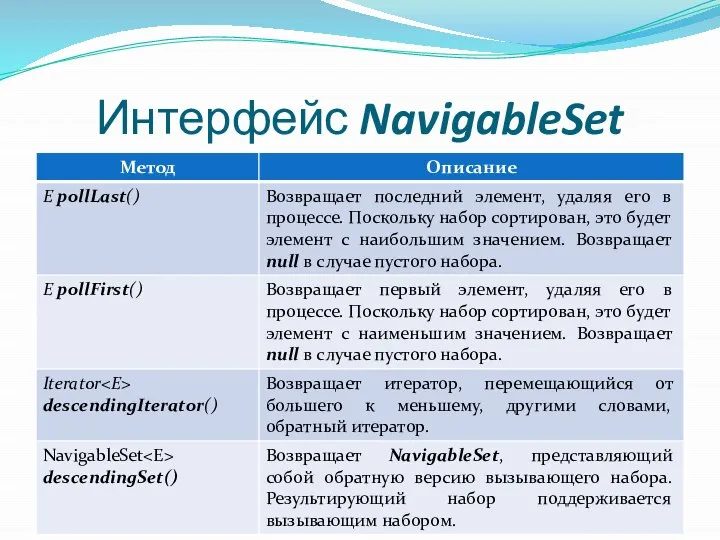 Интерфейс NavigableSet