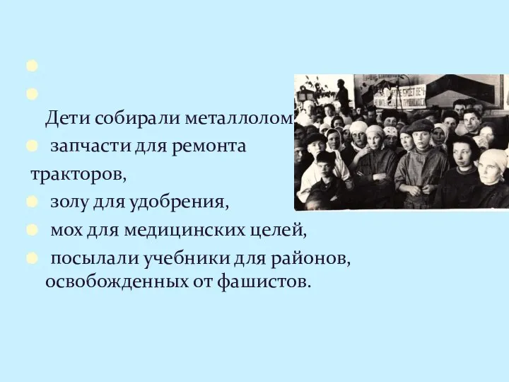 Дети собирали металлолом, запчасти для ремонта тракторов, золу для удобрения, мох