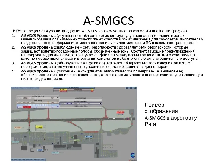 A-SMGCS ИКАО определяет 4 уровня внедрения A-SMGCS в зависимости от сложности